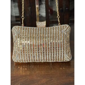 Women's Elegant Gold Rhinestone Clutch Crossbody Chain Evening Handbag Purse